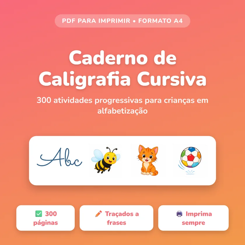 Caderno de Caligrafia Cursiva — 500 atividades progressivas para imprimir